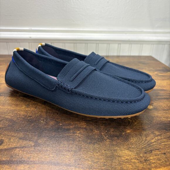 Rothys Womens Size 9.5 Loafers The Driver Navy Blue Knit Preppy Comfort Career - Picture 8 of 11